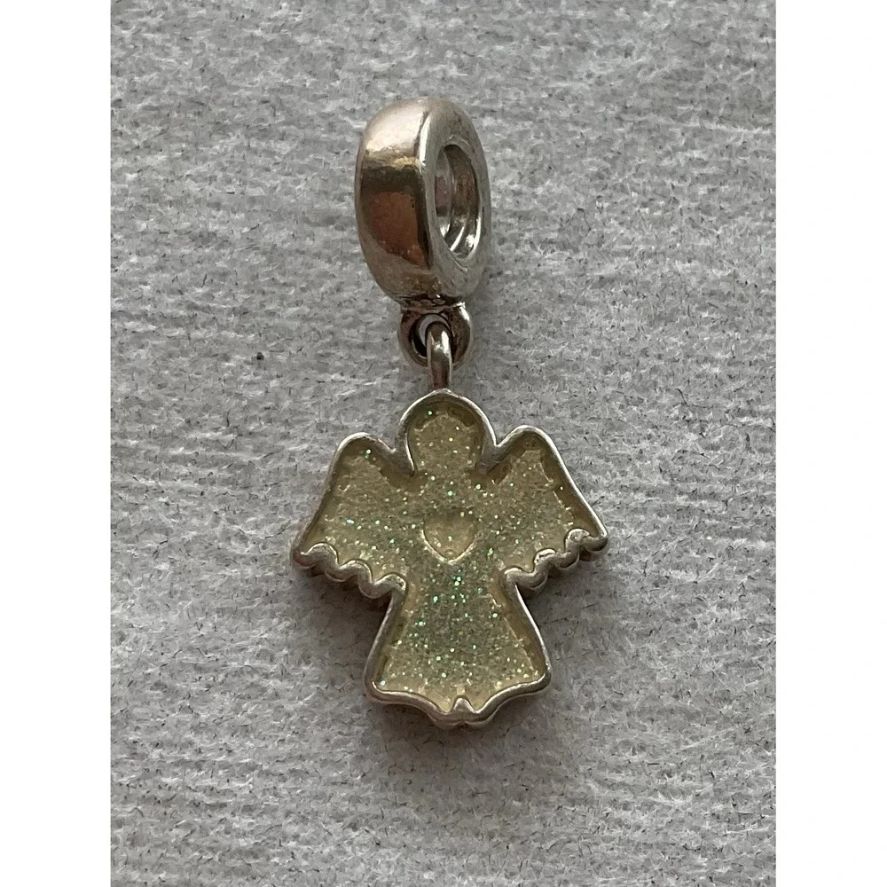 retired Pandora Snow Angel Glitter Enamel Dangle Charm ALE 925 Sterling Silver